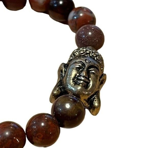 Costume Purple Aventurine Stones Beaded Stretchable Bracelet with Buddha Face - Picture 4 of 10